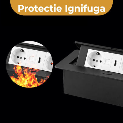 Priza incorporabila in mobilier Timebox, blat bucatarie, masa sau birou, Negru