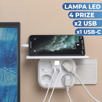Priza cvadrupla Timebox, 2 x USB, x 1 Type-C, Alb
