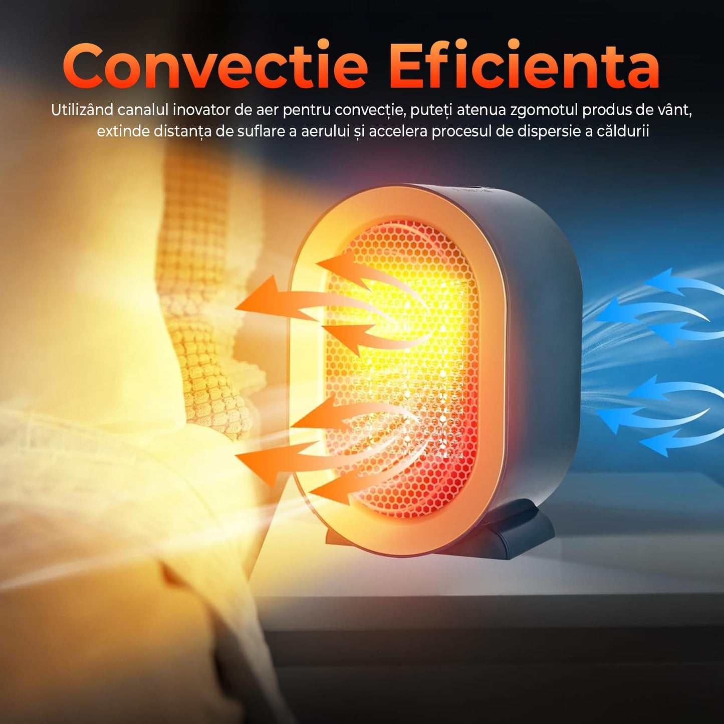 Aeroterma ceramica electrica Timebox, compact si silentios, Albastru