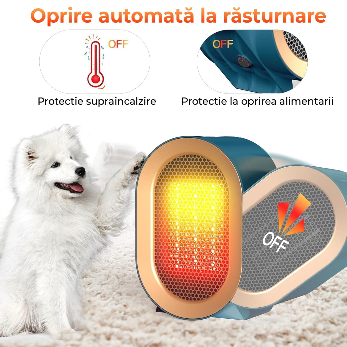Aeroterma ceramica electrica Timebox, compact si silentios, Albastru