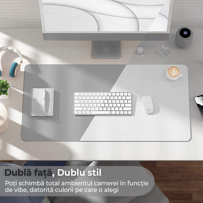 Mousepad gaming XXL cu doua fete din piele pu, 90x45, impermeabil