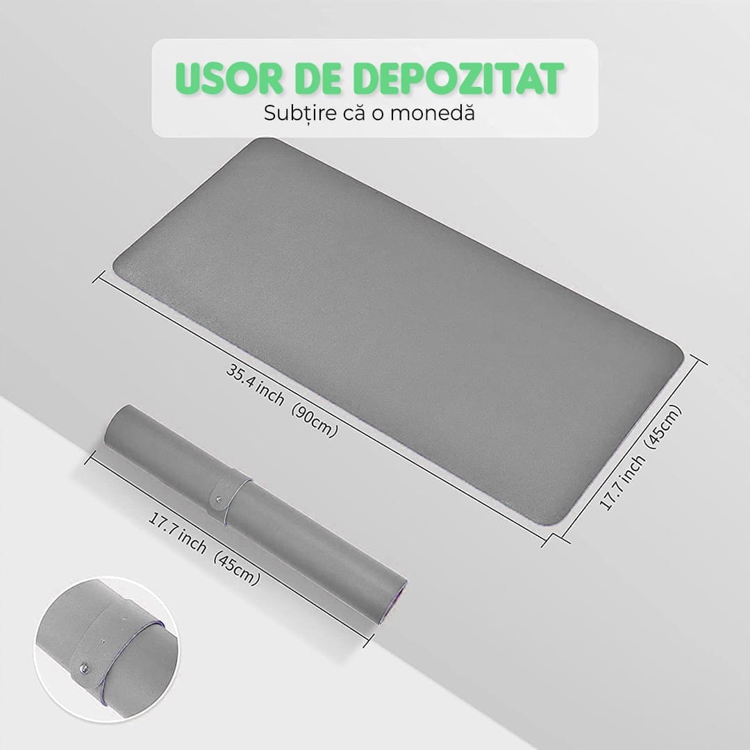 Mousepad gaming XXL cu doua fete din piele pu, 90x45, impermeabil
