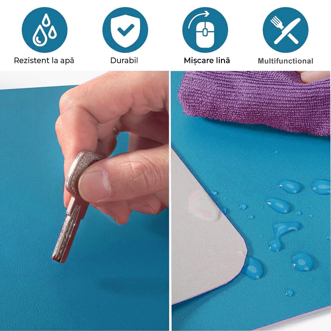 Mousepad gaming XXL cu doua fete din piele pu, 90x45, impermeabil