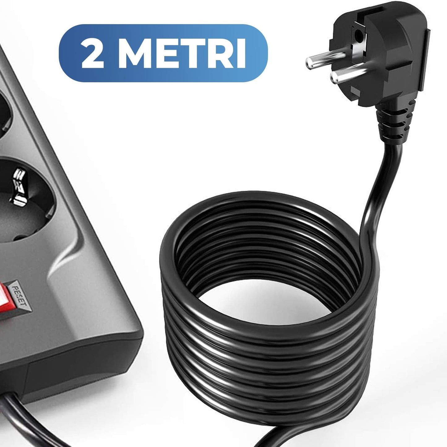 Prelungitor Timebox, 8 prize, 4 x USB, buton ON/OFF, Negru