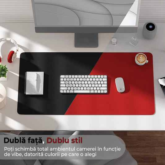 Mousepad gaming XXL cu doua fete din piele pu, 120x60 cm, impermeabil, office