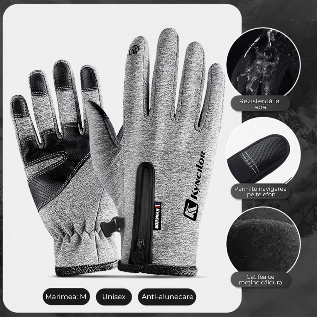 Manusi sport iarna, toamna, aderenta pentru ski, ciclism, Gri - M