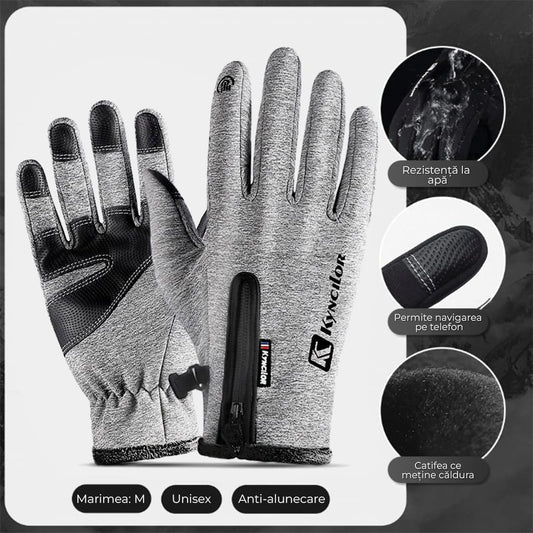 Manusi sport iarna, toamna, aderenta pentru ski, ciclism, Gri - M