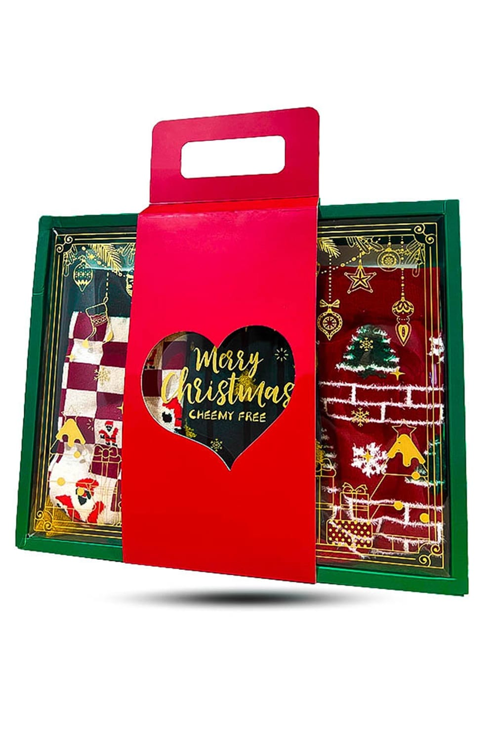 Set 3 sosete cu decoratiuni Craciun, brad, zapada, Mos Craciun, bumbac 95%