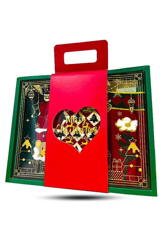 Set 3 sosete cu decoratiuni de Craciun, brad, zapada, Mos Craciun, bumbac 95%