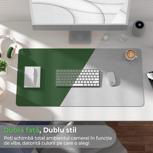 Mousepad gaming XXL cu doua fete din piele pu, 90x45, impermeabil