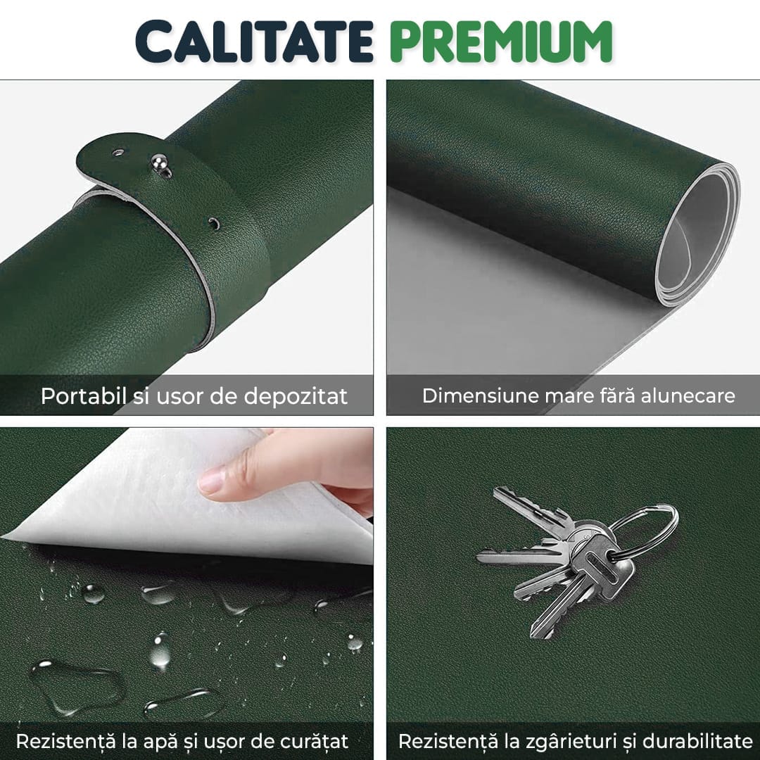 Mousepad gaming XXL cu doua fete din piele pu, 90x45, impermeabil