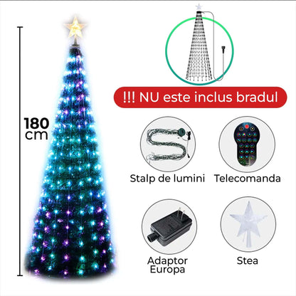 Instalatie Brad de Craciun Smart cu Aplicatie si Telecomanda