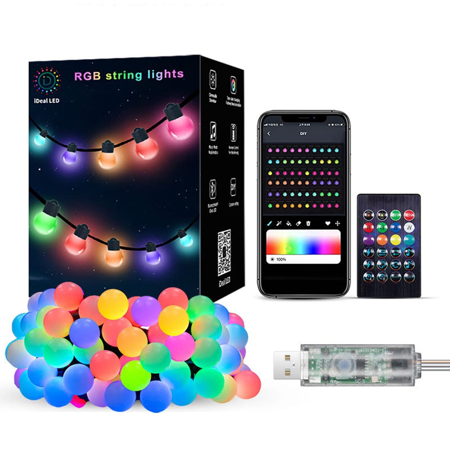 Instalatie LED de Craciun Smart cu aplicatie, Conectare USB, 25 de lumini
