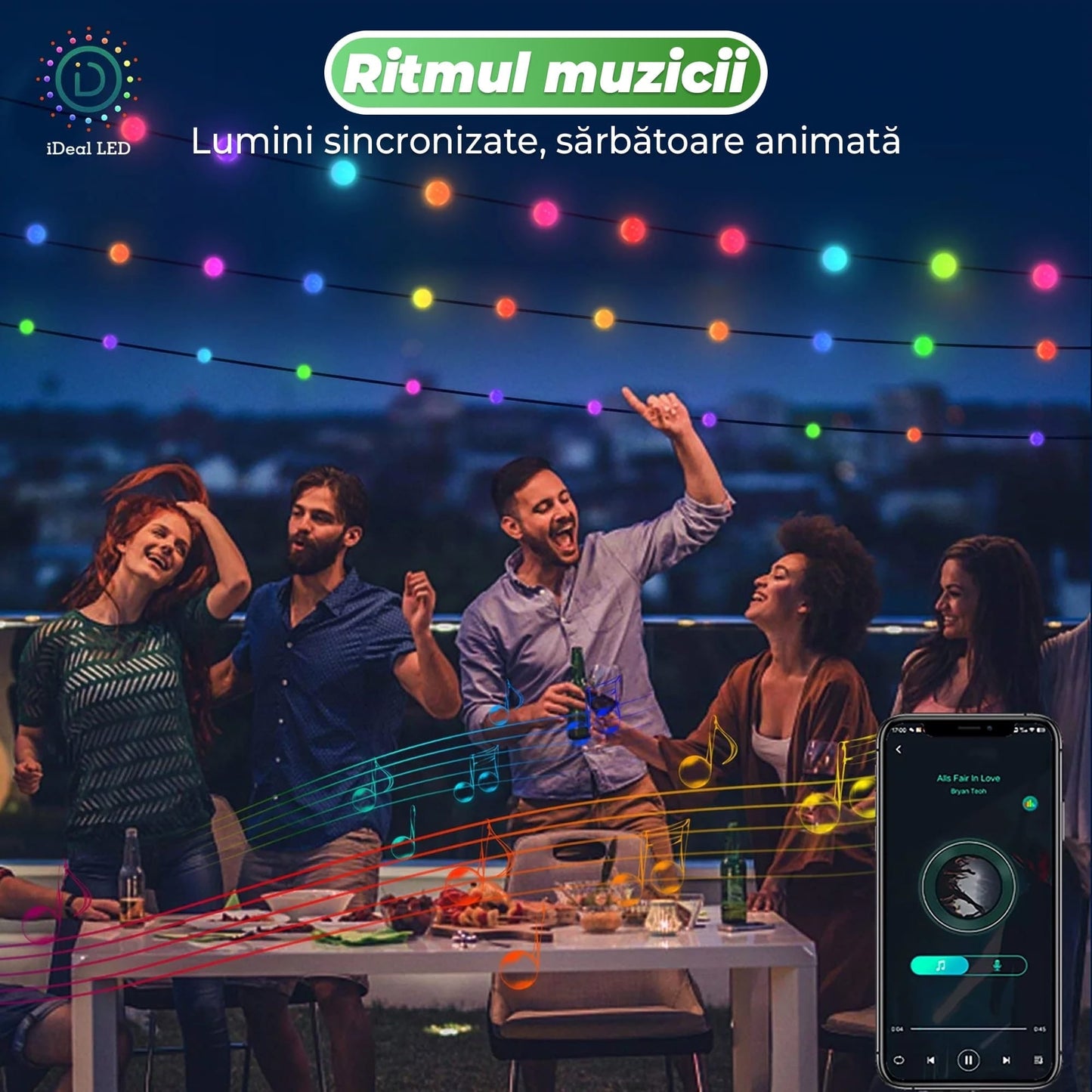 Instalatie LED de Craciun Smart cu aplicatie, Conectare USB, 25 de lumini