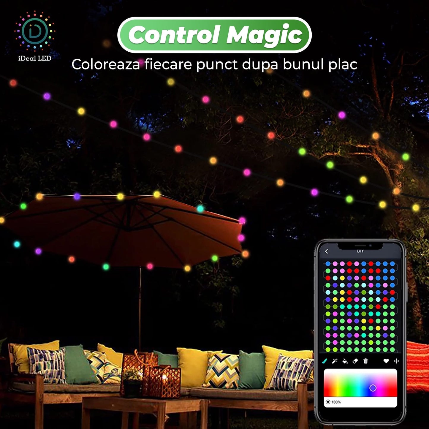 Instalatie LED de Craciun Smart cu aplicatie, Conectare USB, 25 de lumini