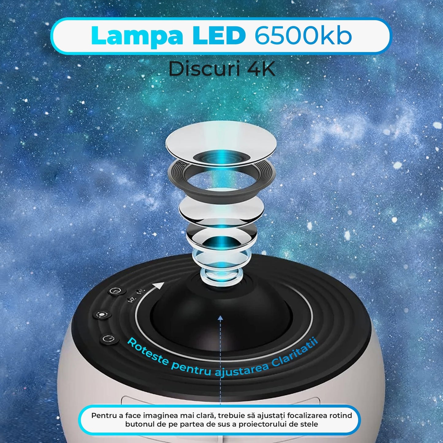 Lampa de veghe tip proiector stele, galaxii pentru camera, pamant, Alb