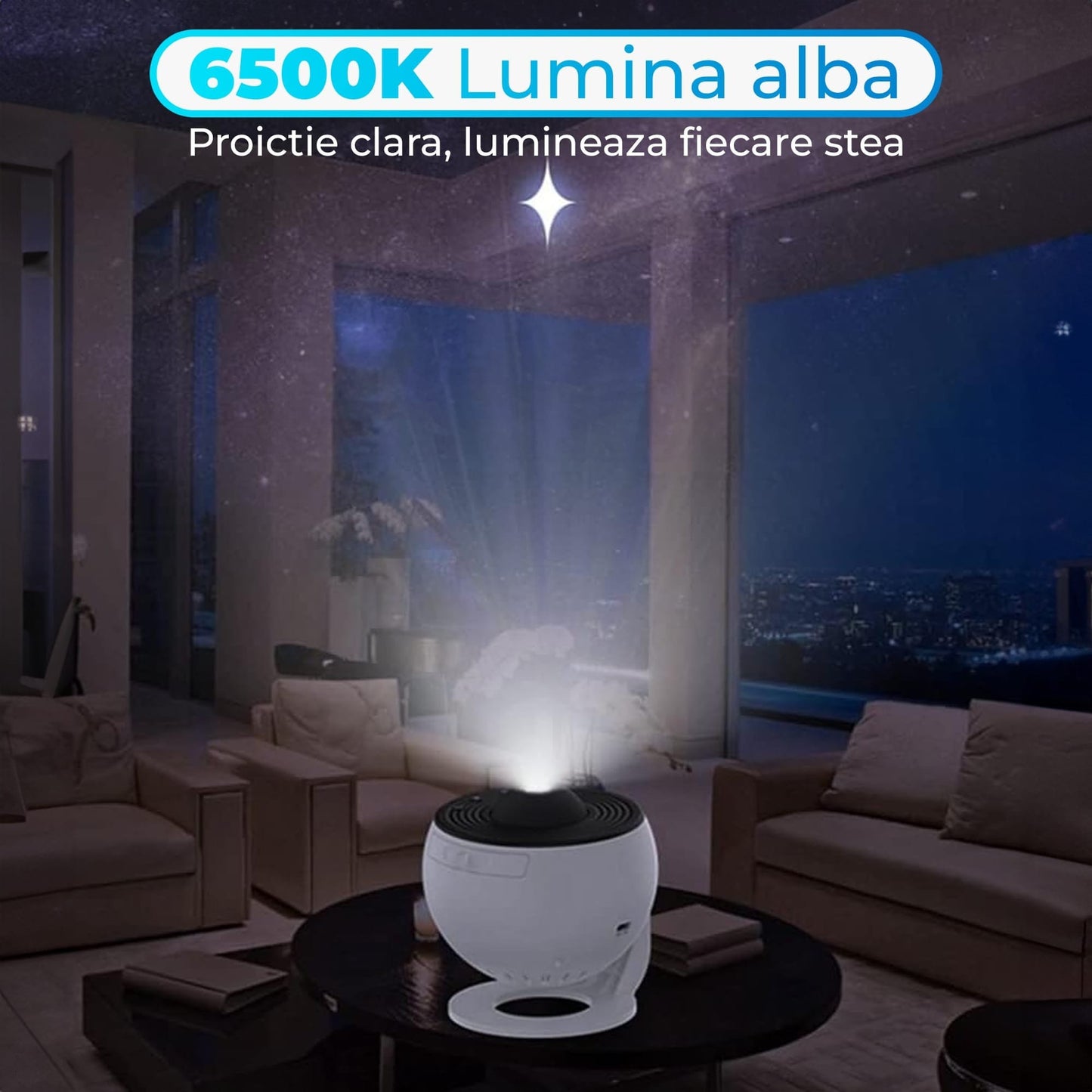 Lampa de veghe tip proiector stele, galaxii pentru camera, pamant, Alb