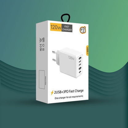 Incarcator Retea Timebox, 5 Porturi, 120W, 3 x Type-C, 2 x USB, Alb