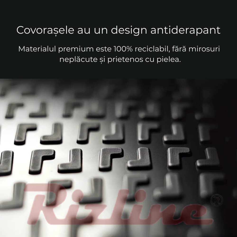 Set complet Rizline Dacia Duster 2018–2022 4x2 Prestige – Covorașe față, spate și tăviță portbagaj