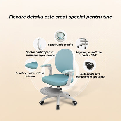 Scaun Reglabil pentru Copii, Model Ergonomic cu Spatar Confortabil, Albastru