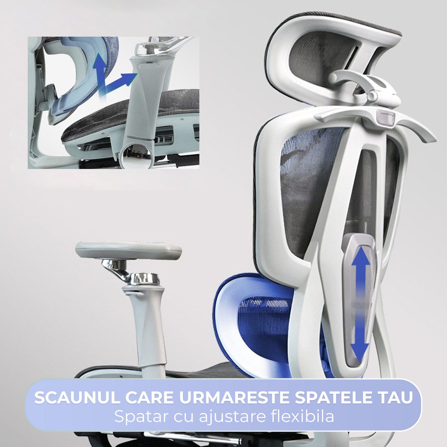 Scaun birou ergonomic Timebox, 360°, 9D armrest, 8D tetiera, Gri