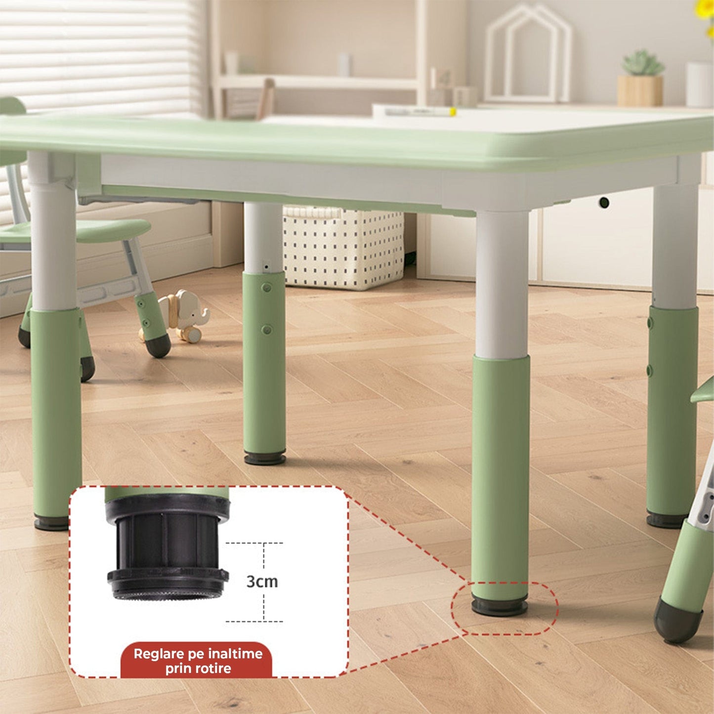 Set Masa si 2 Scaune Reglabile pentru Copii, Desen si Invatare, Verde