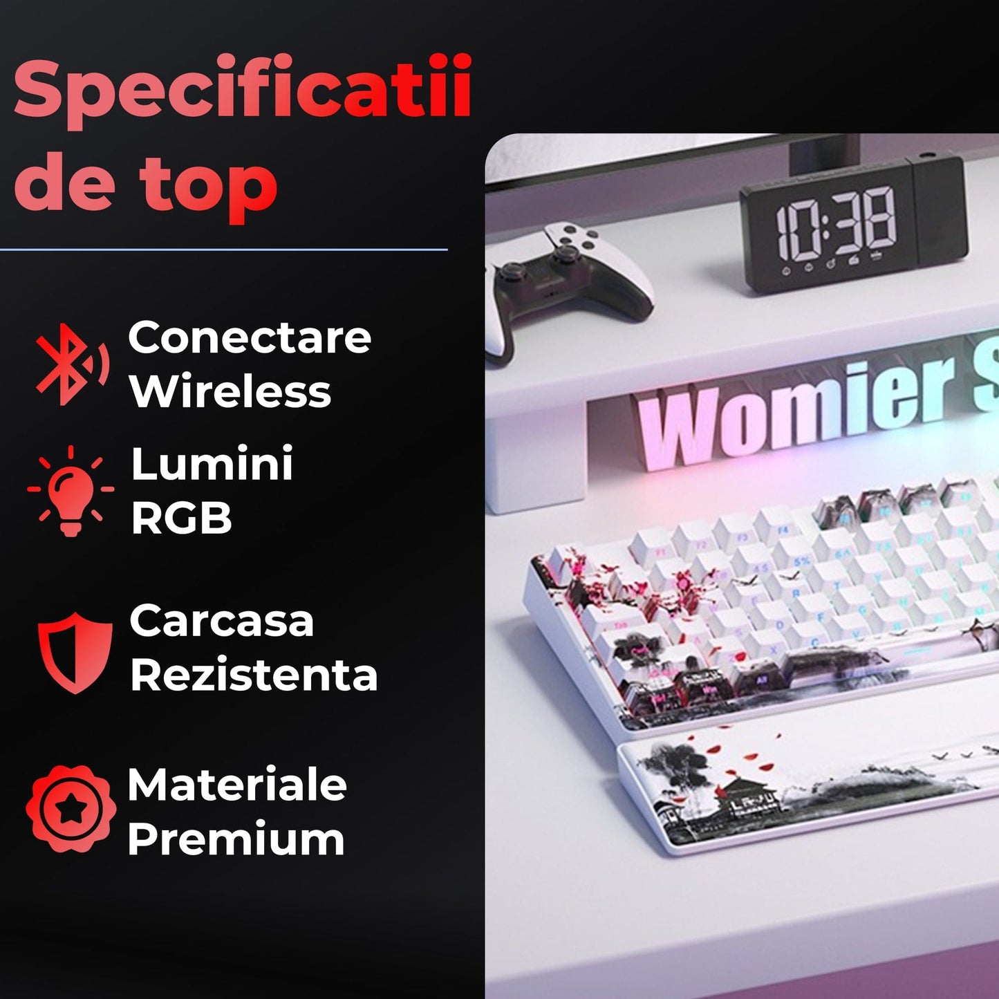 Tastatura Mecanica Wireless Timebox, 75%, Hot-Swap, Gasket, Alb