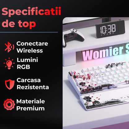 Tastatura Mecanica Wireless Timebox, 75%, Hot-Swap, Gasket, Alb