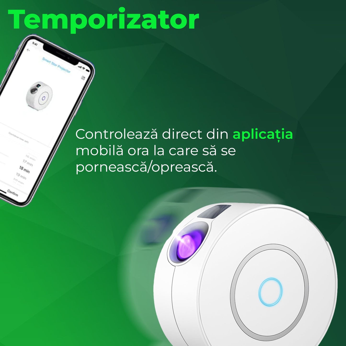 Lampa de veghe tip proiector stele cu aplicatie pe telefon