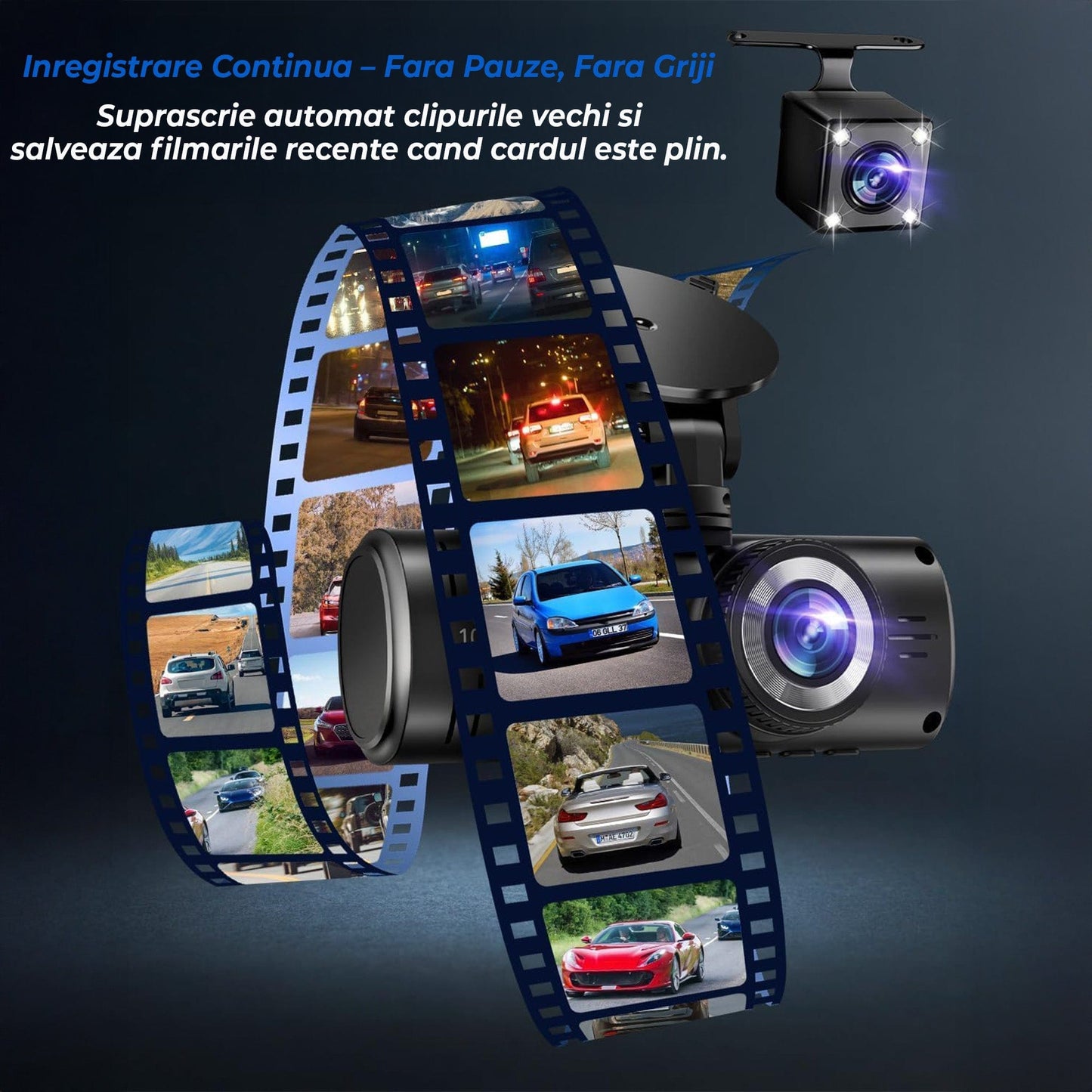 Camera Auto Tripla Timebox, Dash Cam Fata, Full HD 1080P, Negru