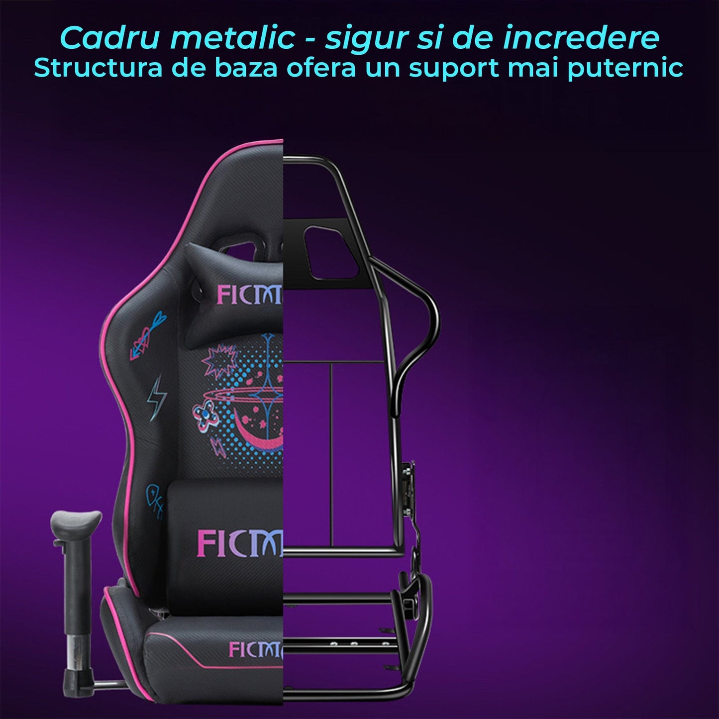 Scaun Gaming Timebox, 160°, Tetiera si Perna Lombara, Roz