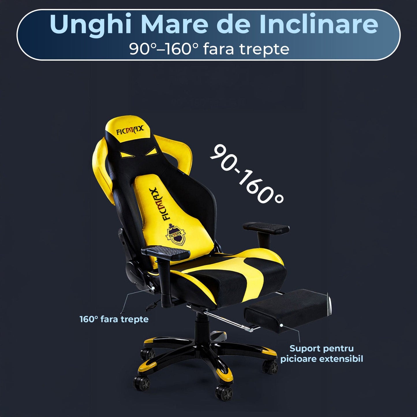 Scaun Gaming Ergonomic, 360°, Galben