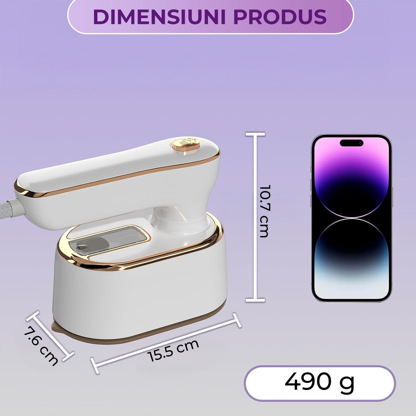 Mini Fier de Calcat si Steamer 2 in 1 pentru Calatorii, Incalzire Rapida 5s, Alb