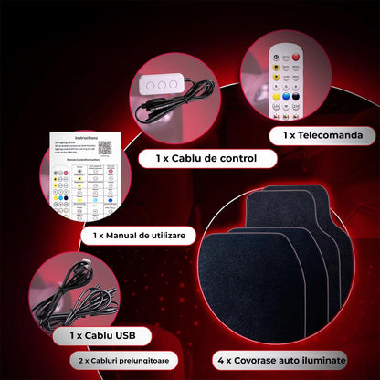 Covorase Auto LED Timebox, Waterproof si Lavabile, Instalare Rapida, Negru