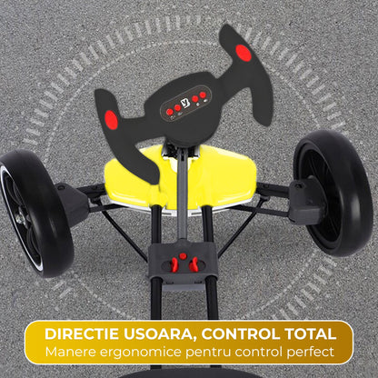 Kart electric copii, 4 roti, Pliabil si usor de montat, Scaun ergonomic, Galben