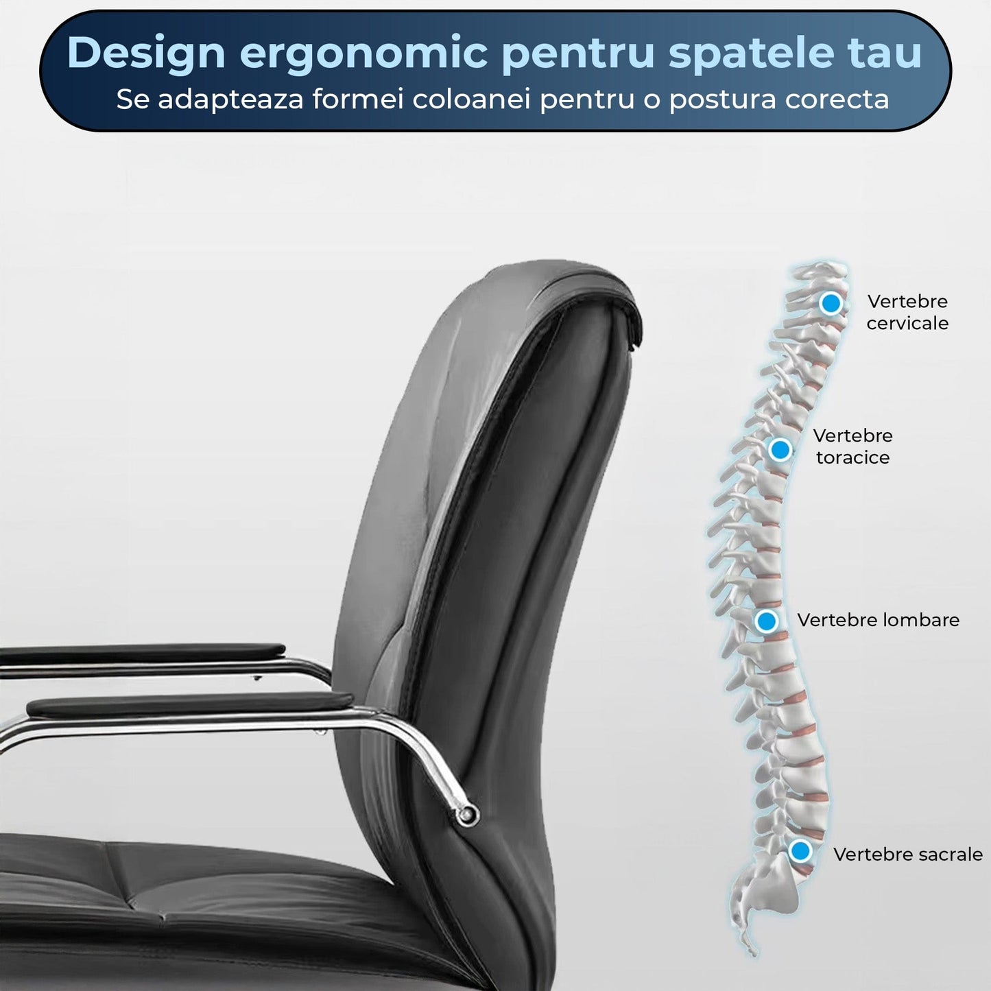 Scaun ergonomic de birou Timebox, 360°, home office sau spatii comerciale, Negru