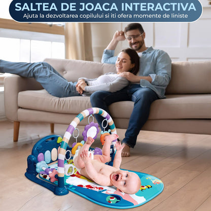 Saltea de Joaca cu Pian si Jucarii Senzoriale, cu Lumini, Muzica, Albastru