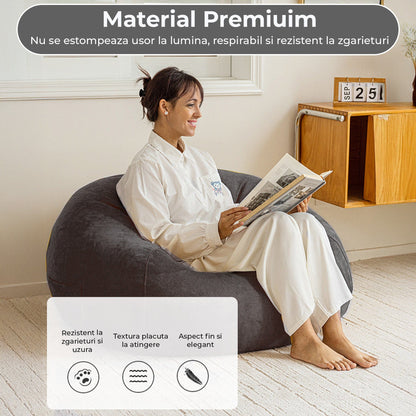 Fotoliu Puf Bean Bag din stofa, Multifunctional pentru living, Gri