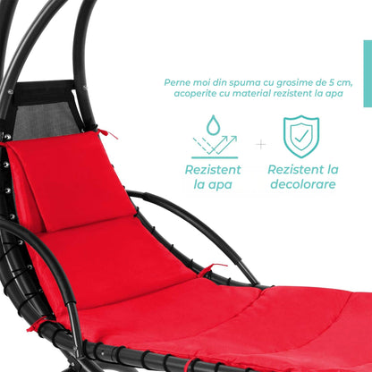 Balansoar tip Sezlong Suspendat de Exterior cu Copertina, Perna Ergonomica, Rosu