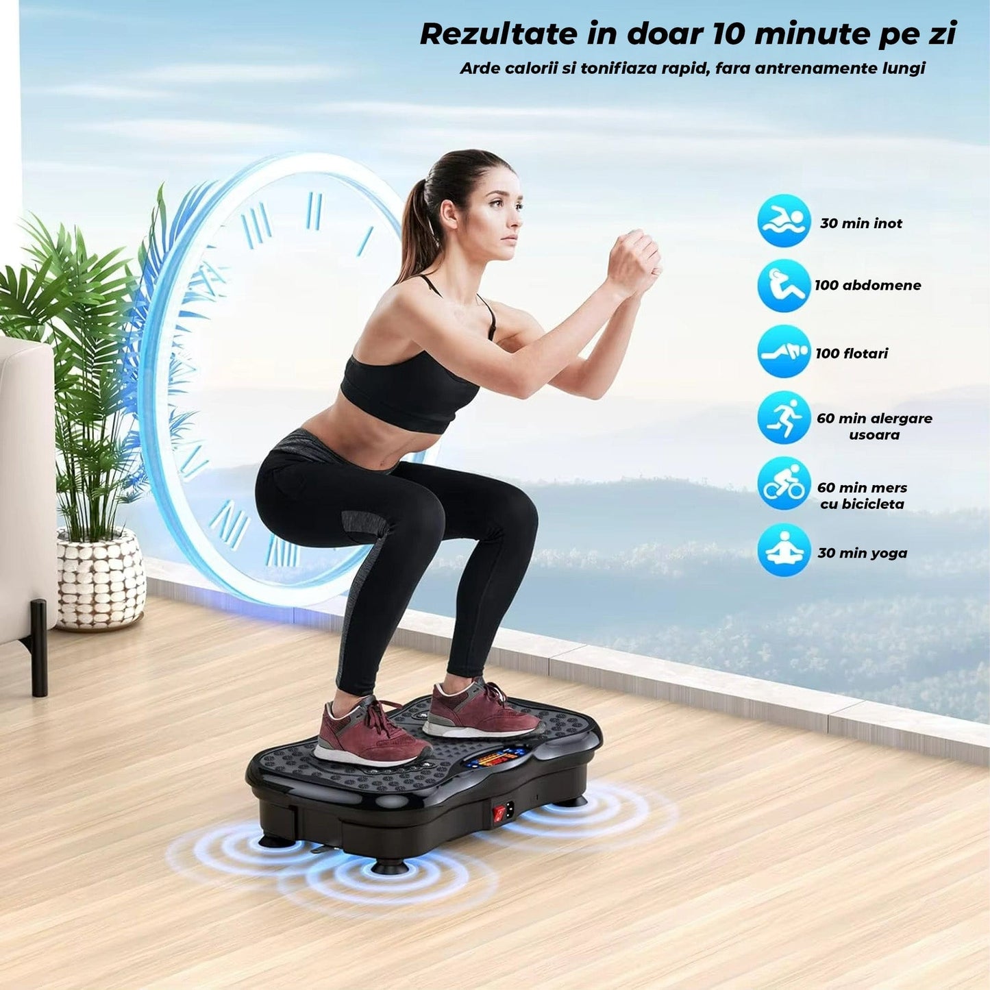 Aparat vibromasaj fitness cu masaj magnetic pentru picioare, Negru