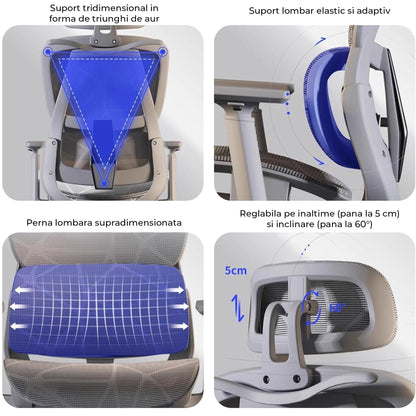 Scaun Ergonomic de Birou, Reglaj Inaltime si Brate 2D/3D, Gri