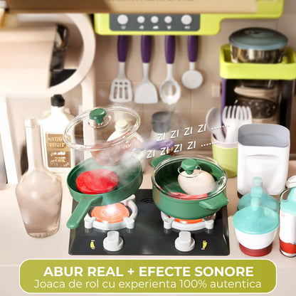 Set Bucatarie pentru Copii cu Abur Real, Apa Curenta, Sunete si Lumini, Verde