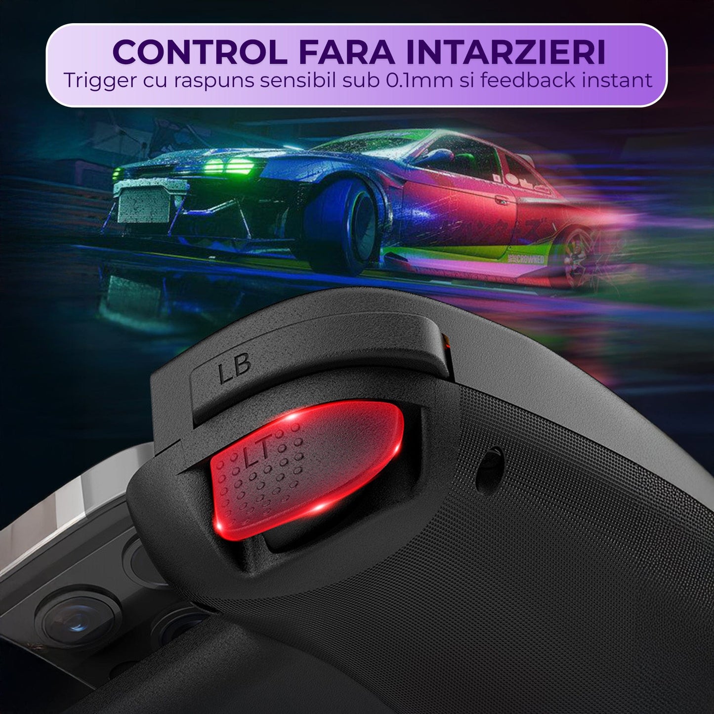 Gamepad Controller Gaming Wireless cu Joystick Hall, Bluetooth 5.0, Negru