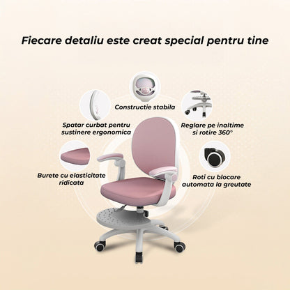 Scaun Reglabil pentru Copii, Model Ergonomic cu Spatar Confortabil, Roz
