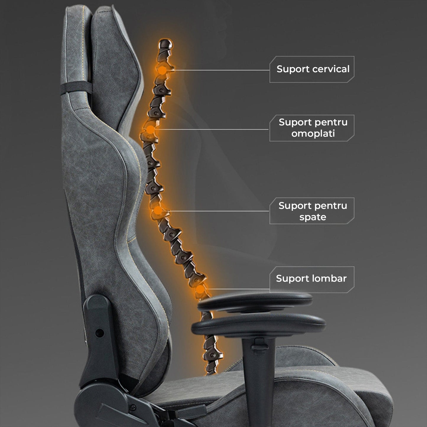 Scaun Gaming Clasic din Piele, Cilindru Clasa 4, Negru