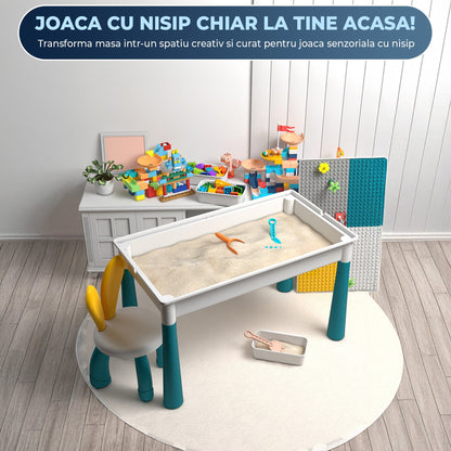 Masa Multifunctionala cu Piese Compatibile Lego Duplo, Set 61x41cm cu 442 Piese