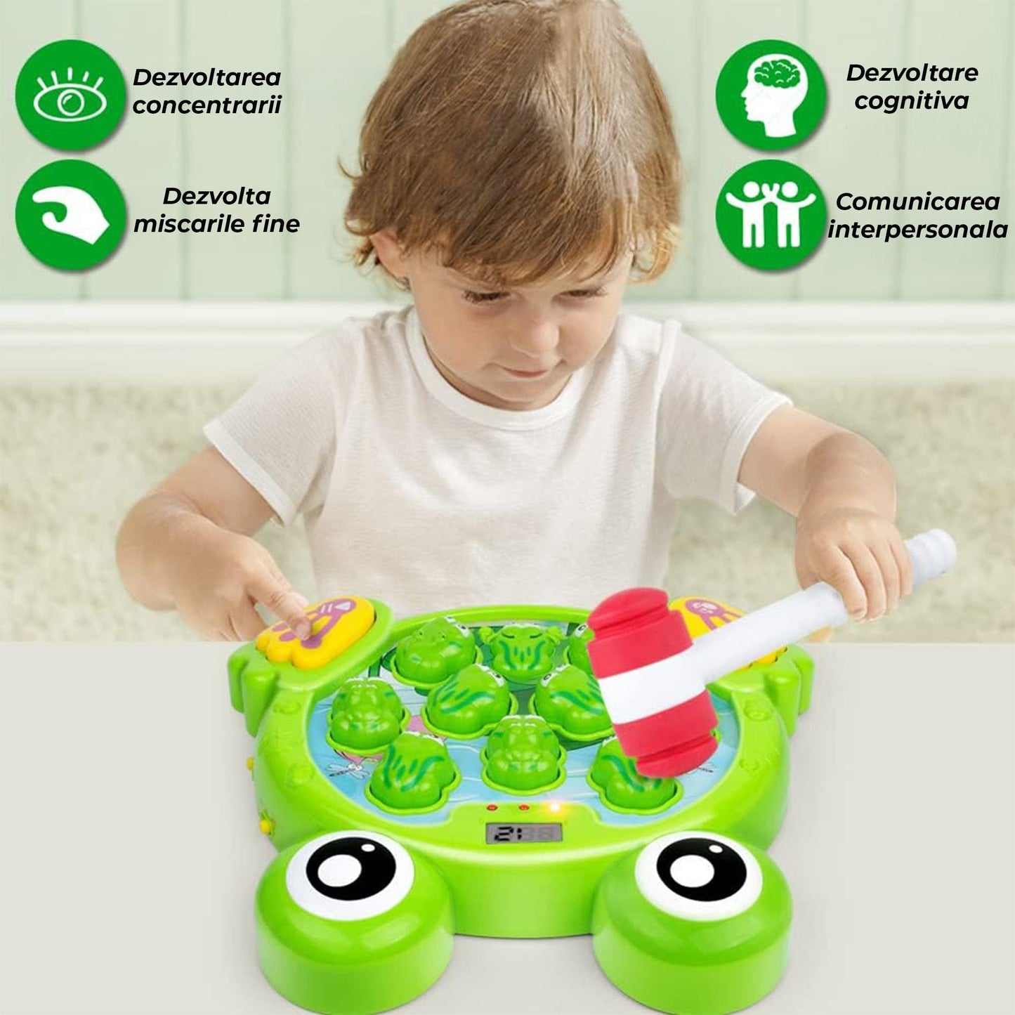Joc Interactiv Timebox, "Loveste Broscuta" cu 2 Ciocanele, Verde
