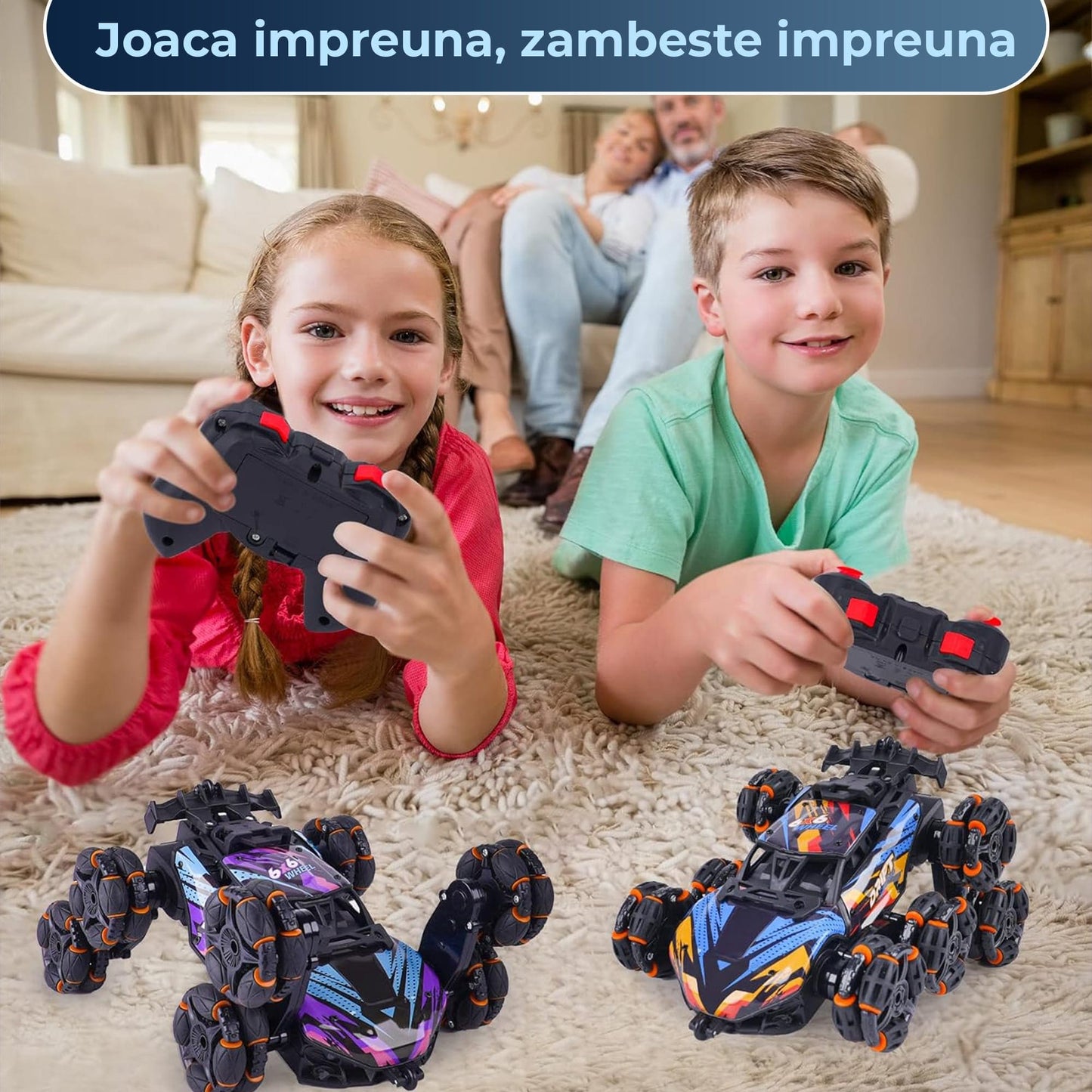 Masina cu Telecomanda RC Stunt 8 Roti Timebox, 4WD, Acrobatii, Rotire 360°, Mov