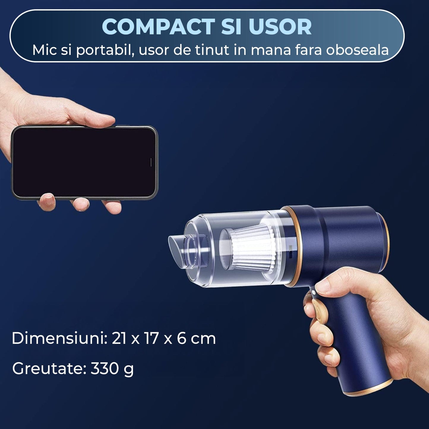 Aspirator Auto Portabil Timebox, 2 in 1 cu Functie de Suflanta, 9000PA, 120W
