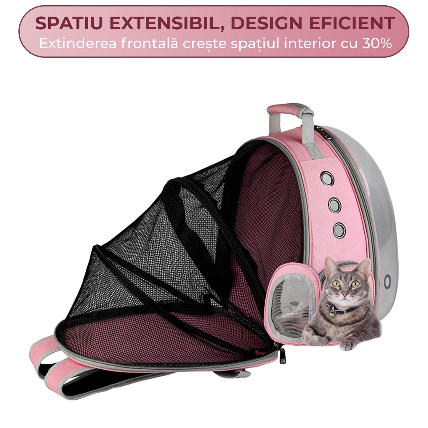 Rucsac Transparent Extensibil pentru Pisici si Caini de Talie Mica